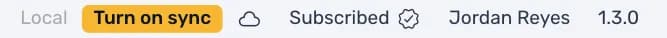 The status bar of a local business: Local and the Turn on sync button, then the connection, Subscribed, the person's name and the version