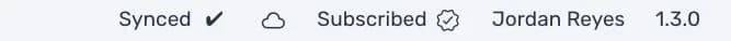 The status bar of a business that syncs: Synced with a check mark, and no Turn on sync button