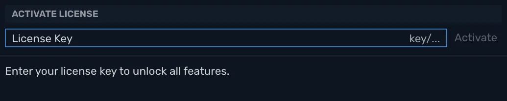 The Activate License window: the License Key field and the Activate button